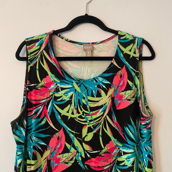 Chico's Black Multicolor Sleeveless Tank Dress Maxi Dress Tropical 3 / XL / 16 - Picture 3 of 9